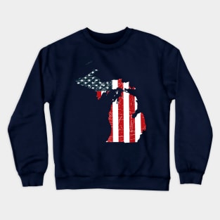 Michigan with American Flag Crewneck Sweatshirt